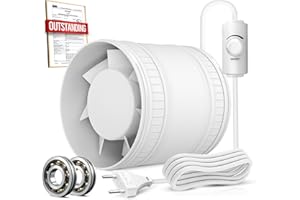 BUMSOU Rohrventilator 100 mm Regelbare Geschwindigkeit, 145m³/h Rauchabzug Ventilator, Rohrlüfter Leise mit Doppelkugellagermotor, Inline Abluftventilator, Bad Lüfter für Gewächshaus Zelt Garage WC