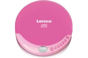 Lenco CD-011PK - Reproductor de CD portátil con función de carga de batería - Pantalla LCD - Diskman - CD walkman - con auriculares y cable de carga micro USB - Rosa