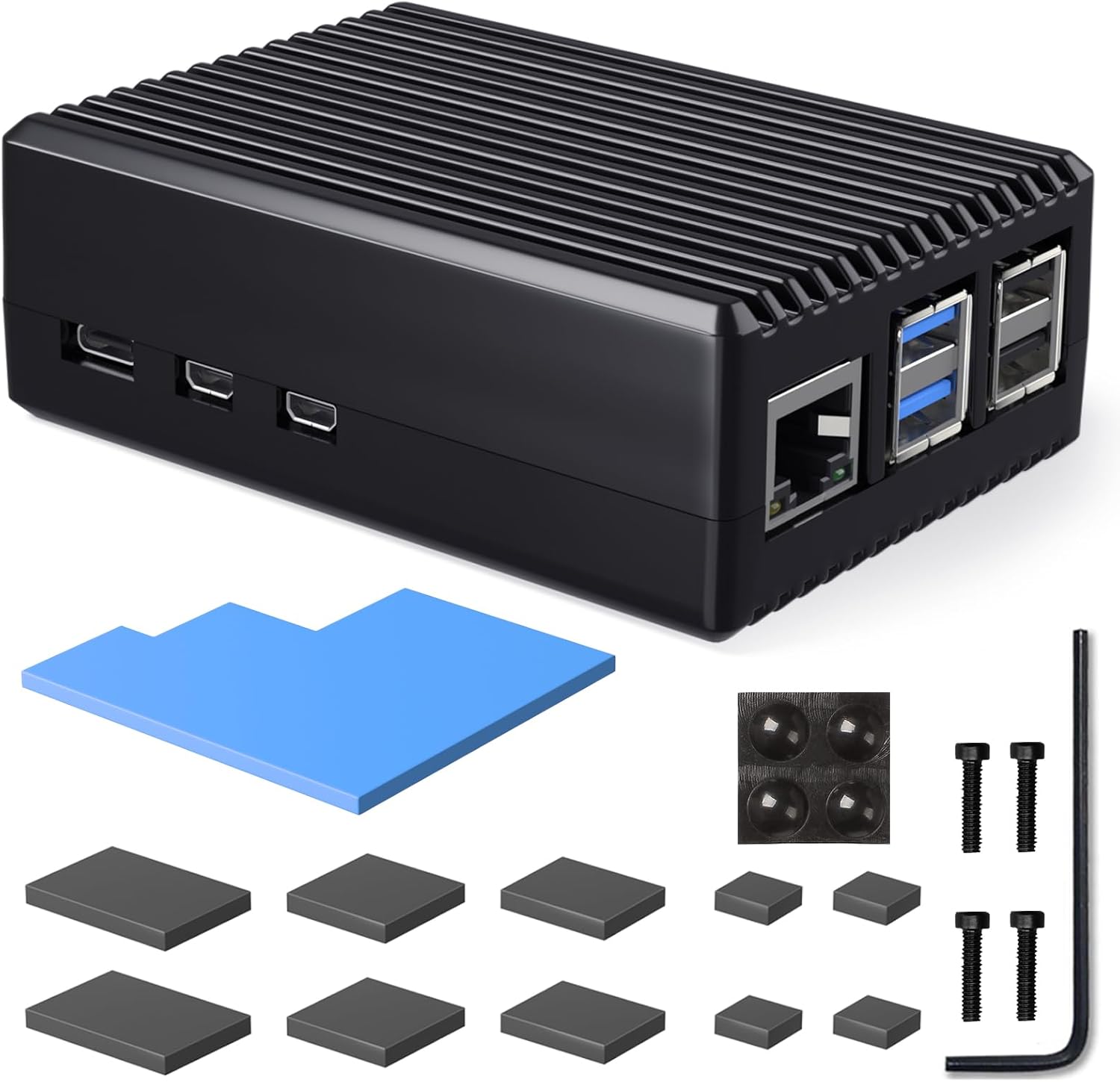 Miuzei Raspberry Pi 5 Metal Case with 4 Heatsinks, Cooler Fan, Aluminium Case, Passive Cooling Heat, for Raspberry 5 Model B 8GB/4GB Only