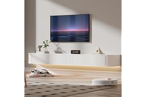 PURFINO Mueble de TV Flotante con Luz LED - Mueble de TV Montado en Pared de 220CM con Almacenamiento Mejorado y Bordes Redondeados, Consola Multimedia de TV Moderna para Televisores 85-95 Pulgadas