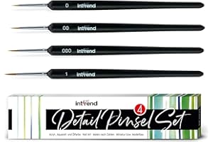 ‎INT!REND int!rend Pinsel fein 4er Set - Pinselset mit 4 feinen Haarpinseln - Aquarell Pinselset - geeignet für u.a. Acryl und Öl Farben - Pinsel für Modellbau Malen nach Zahlen