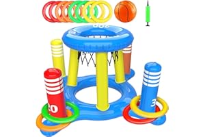 ONRAGT Aufblasbare Pool Spielzeug, 2 in 1 Aufblasbares Wasserspielzeug Set, Schwimmender Basketballkorb und Wurfkorbspielzeug, Draußen Outdoor Pool Party Spielzeug für Kinder, Erwachsene, Familien