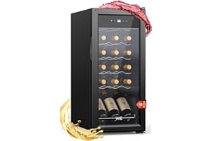 WIE Weinkühlschrank Mini Weinschrank 18 Flaschen Getränkekühlschrank Klein 53 Liter Wein-Kühlschrank mit Glastür Indoor/Outdoor Flaschenkühlschrank mit LED Touchpanel Anti-UV Wine Fridge 5-18°C