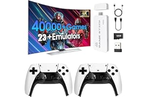 WUYJTIF Console de Jeux rétro, Plus de 40 000 Jeux et 23 émulateurs, avec Deux manettes sans Fil 2,4 GHz, Plug and Play 4K HD HDMI TV Game Stick Blanc (128 Go)