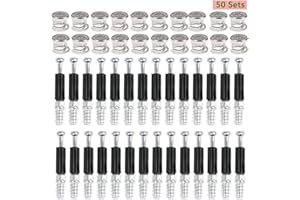 BUYGOO 50 Paar Exzenter Möbelverbinder Rastex 15 - Möbelverbinder Schrankverbinder, Zinkdruckguss vernickelt Möbelschrankverbinder Ø15mm Passschraube Exzenternocken und Bolzen Passdübel M6 x 45mm
