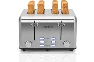 Aigostar Toaster 4 Slice Stainless Steel Toaster with Independent and Extra-Wide Slots, High Lifting, Defrost & Reheat Functions, Variable Browning Settings, Silver - Gordon 30ZGE