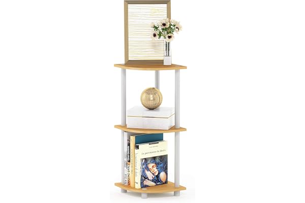 Furinno Turn-N-Tube Étagère Polyvalente pour Présentoir d'Angle à 3 Niveaux, Hêtre/Blanc
