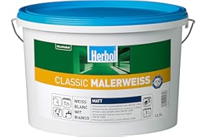 Herbol Classic Malerweiss Wandfarbe Innenfarbe hohe Deckkraft-Klasse 1, 12.5 Liter, Weiß Matt, 12.5 l (1er Pack)