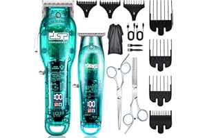 Dsp® coupe - cheveux pour hommes, kit tondeuse ensemble professionnel de coiffeur pour la Coupe des cheveux et de la barbe, tondeuse à barbe à pas zéro avec affichage LED (bleu)