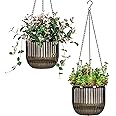 Josteve 6.5 Inch 2 Pcs Self Watering Hanging Planter Indoor Plant Pots with Drainage Holes, Outdoor Hanging Planters Flower Pot Basket, Visible Water Level, Plant Hanger Home Decor, Gardening