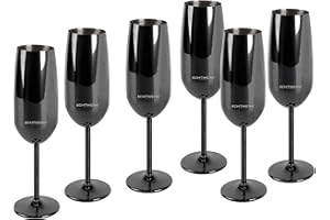 ECHTWERK Set di 6 bicchieri da spumante e champagne in acciaio inox, edizione nera, 250 ml, 22,5 x 6,3 cm