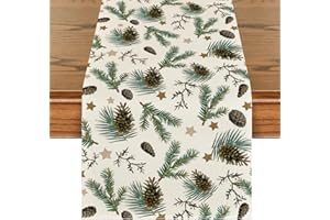 Artoid Mode Stars Leavses Pine Cone Christmas Table Runner, Seasonal Winter Merry Xmas Kitchen Table Decoration for Home Party Decor 40x180 cm