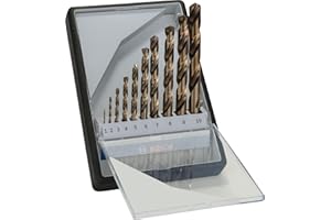 Bosch Accessories 2607019925 Foret à métaux rectifié au cobalt HSS-Co Robust Line DIN 338 Ø 1/2/3/4/5/6/7/8/9/10 mm 10 pièces Or