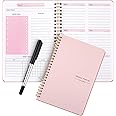 Undated Weekly Planner, A5 Planner Notebook with Pen, 52 Sheets To Do List Notebook With Weekly Goals, Spiral Checklist Planner Diary Organiser for Habit Tracker Journal, Study Planner, Pink
