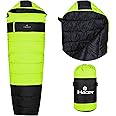 Hacer Khardunga La Camping Sleeping Bag with Secret Pocket Mummy Shape 210T Polyester +6 to +15 Degree Winter Hiking Trekking for Baby, Adults Men & Women (7 Ft, 1.2 KG, Black & Light Green)