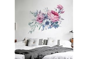 astylishome Wall Stickers & Murals Peony Flowers Sticker Self Adhesive Wallpaper Colorful Watercolor Floral Art for Decals Bedroom Living Room TV Background Walls Decor 1308