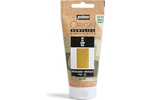 PEBEO - Origin Acrylics 60 ml - Vernice acrilica ecologica - Alta viscosità - Finitura metallizzata - Legante 100% riciclato - 96% materie prime europee - Oro