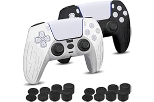 Newseego PS5 Controller Funda [2 Unidades], Funda Protectora de Silicona Suave Antideslizante para la Piel con 16 Piezas de Agarre para el Pulgar para PlayStation5 Controller,Negro + Blanco