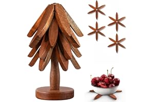 JEVUOYEE Drewniane podstawki pod gorące naczynia, 4 szt. drewnianych podstawek pod choinkę ze stojakiem, zestaw statywów w kształcie drzewa, podstawka do gorących garnków, naczyń, patelni, miski, kawy,