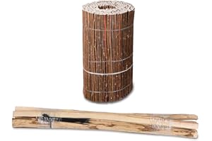 H4L Beeteinfassung Weide 40cm Höhe Rollzaun Steckzaun Weidenmatte Teichumrandung Gartendeko + 7x Steckpfosten + Kabelbinder