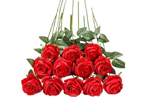 Tifuly 12 PCS Rosas Artificiales, Realista Largo Tallo Falso Rosa Seda Nupcial Ramo de Novia Flor para Home Garden Party Hotel Decoración