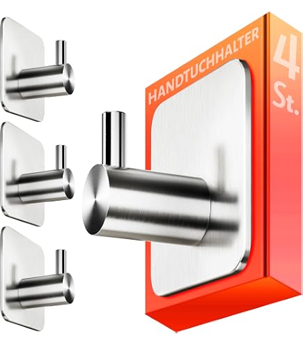 4smile Portasciugamani Adesivi Per Bagno - Set Da 4 Ganci In Acciaio Inox Nero | Extra Forti E Impermeabili | Fino A 10 Kg Di Portata | Senza Foratura