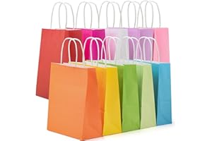 GIFTSAY 30pcs Paper Party Bags 10 Colors Gift Bags Small Colourful Paper Gift Bags with Handles for Party Supplies Kids Party Baby Shower Birthday Sweet Bags 21x8x15 CM 3Pcs for Each Color, Coloured
