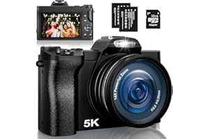 Digitalkamera 5K, 48MP 16X Digital Zoom Fotokamera mit 32G SD-Karte, Autofokus WiFi Kompaktkamera 6 Achsen Stabilisierung Reisekamera mit UV-Filter und 2 Akkus für Anfänger, Kinder, Vloggen