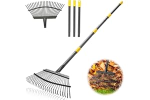 Harrms Leaf Rakes Garden, 25-tine Metal Rake with 45cm Wide Head, Lawn Rake with Ergonomic Handle 93cm for Effortless Leaf & Debris Collection