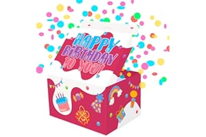 FETTIPOP Caja Regalo Cumpleaños Explosión Сonfeti Happy Birthday (roja), Sorpresa Pop up Box con Wow-Efecto 18,5x14x11 cm.