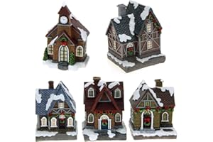 ToCi - Pueblo navideño iluminado con 5 casas, iluminación LED, decoración de Navidad, decoración para la ventana, funciona con pilas