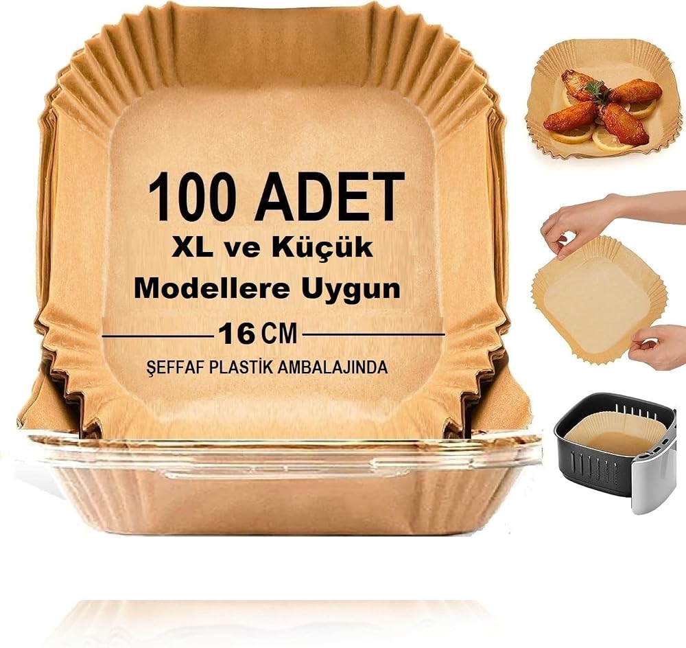 Bamboo Star Airfryer Pişirme Kağıdı,Xl-Küçük Boy, Kare, 100 Adet Hava Fritöz Fırın Kağıdı Tek Kullanımlık Kağıt Fırın Fritöz Pişirme Kızartma Tavası Için Uygun 16 cm Şeffaf Plastik Ambalajında