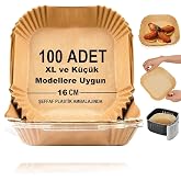 Bamboo Star Airfryer Pişirme Kağıdı,Xl-K&uuml;&ccedil;&uuml;k Boy, Kare, 100 Adet Hava Frit&ouml;z Fırın Kağıdı Tek Kullanımlık Kağıt Fırın Frit&ouml;z 