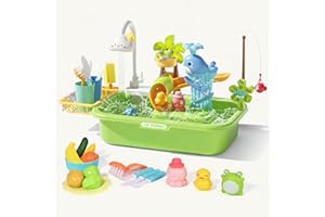 Spülbecken Kinder Wasserfunktion, Apritsce Kinder Waschbecken mit Angelspiel Küchenspielzeug, Wasserspieler für Rollenspiel