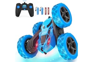 cosone Ferngesteuertes Auto, 2,4 GHz RC Autos mit Scheinwerfern, Allrad Offroad Stuntauto, Doppelseitiges 360° Drehbares Autospielzeug, Geschenke für Kinder ab 6 Jahren (Blau)