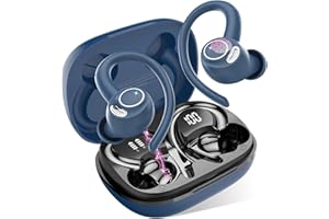 JESEBANG Ecouteurs Bluetooth sans Fil Sport, 2025 Headphones 5.4 HiFi Stéréo, Ecouteurs sans Fil avec ENC Mic, Ecouteur Pour Courir, IP7 Étanche Écouteur, 40H, Oreillette Sans Fil, Casque Écran LED, Bleu