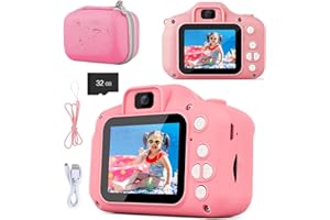 GOOPOOL Appareil Photo Enfant, 2.0 Pouces Appareils Photos Numériques pour Enfants HD 1080P Caméra Vidéo avec 32GB Carte, Jouet pour Fille et garçon de 3 à 12 Ans Cadeaux de Noël/Anniversaire (Rose)