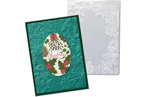 arriettycraft 3D Christmas Poinsettia Frame Plastic Embossing Folders for Christmas Card Making Holly Leaves Embossing Folder for Gift Tag Paper Crafting Home Decoration 5"x7"