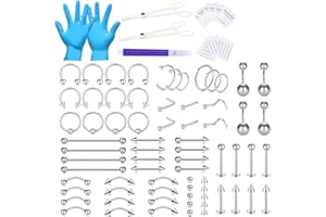 WillTen 100PCS Piercing Kits for All Piercings, 12G 14G 16G Piercing Needles Tools for Nose Septum Belly Button Lip Tongue Cartilage Ear Tragus Helix Piercing with Piercing Jewelries Clamps Tool Kit