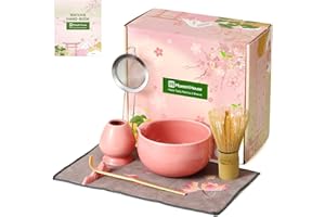 ‎MAESTRI HOUSE Maestri House Matcha Set - 7-Teiliges Matcha Zubehör mit Ausgießer Japanisches Matcha Besen Set - Matcha Whisk, Schaufel, Sieb, Matcha-Besenhalter, Matcha-Besenständer, Matcha Set Rosa
