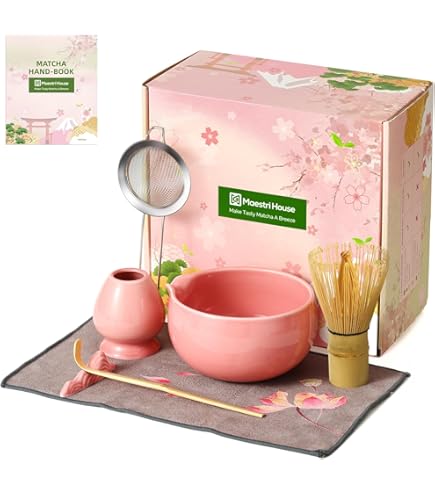 Artcome Matcha Ceremonie Kit voor Japanse theeceremonie, kom met schenktuit en handvat, garde, theelepel, matcha poederzeef, matcha theeservies voor het maken van Usucha, Koicha en Matcha Latte (7 Artcome Matcha Ceremonie Kit voor Japanse theeceremonie, kom met schenktuit en handvat, garde, theelepel, matcha poederzeef, matcha theeservies voor het maken van Usucha, Koicha en Matcha Latte (7