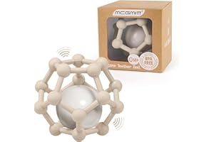 MCGMITT Mordedor bebé sonajero, Mordedor de Mascar para Bebé, Pelota Sensorial Bebe Agarre Luz y Suave Juguetes para 0-12 Meses sin BPA, Regalos para Recién Nacidos,10CM (Beige)