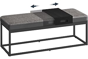 SONGMICS HOME Luiz Colección - Banco de Cama, Parte Superior Reversible, Banco Zapatero, Estante Pequeño Extraíble, Carga de 300 kg, para Dormitorio, Salón, Entrada, Gris Paloma LOM081G01V1