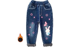 Peacolate 5-12ans Petites Filles Stretch Manches Longues Pantalon Jeans Bleu Denim Droit Brodé Etoile Arc-en-Ciel Jeans