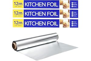QBL 3 Packs Premium Quality Aluminium Kitchen Catering Tin Foil Roll 300mm x 12m [12"] for Restaurants Keep Food Fresh & Hot Long Time Packaging May Vary