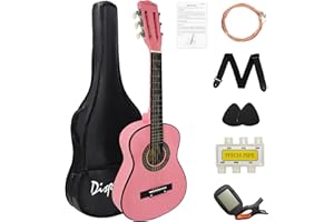 Display4top 1/4 Size Acoustic Guitar,30 inch Classic Guitar,A Quality Choice for Beginners and Music Lovers.(Bright Pink)
