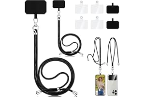 Aulese Uniwersalny łańcuszek na telefon komórkowy, uniseks, regulowany pasek na telefon komórkowy do zawieszenia, smycz na klucze z 6 podkładkami, kompatybilny ze wszystkimi smartfonami, etui na