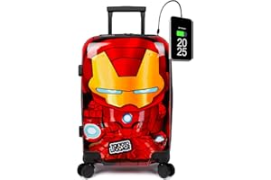 TOKYOTO - Valigia Da Cabina Divertente Per Bambini Adolescenti Ragazze E Fans Dei Supereroi Cartoni Animati Avengers Bagaglio Mano Con USB 55x40x20 cm | Trolley 55x35x20 Valigia Rigida 10 Kg Iron Boy