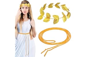 GEJOY 2 Pieces Gold Leaf Crown Roman Laurel Wreath Greek Headpiece Roman Leaf Headband with 2 Pieces Roman Rope Belt Goddess Costume for Women Men Headdress Party Decoration