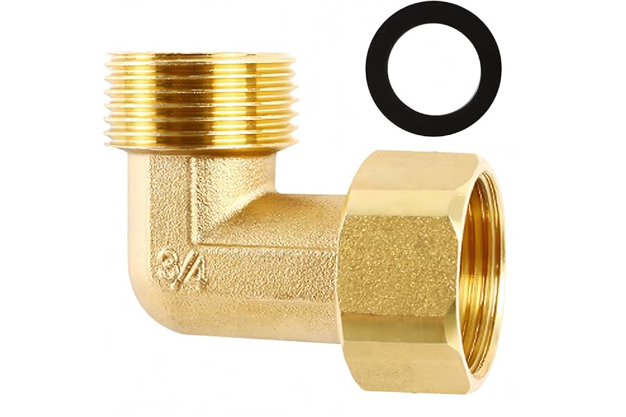 Messing Beweglich Verschraubung G3/4 Zoll, Winkel 90° IG/AG, DN20 | Messing Bogen G3/4" (AG Ø 25,7mm x IG Ø 24mm), Beweglichem Gewinde, mit Gummidichtungen, Warm und Kaltwasserversorgung